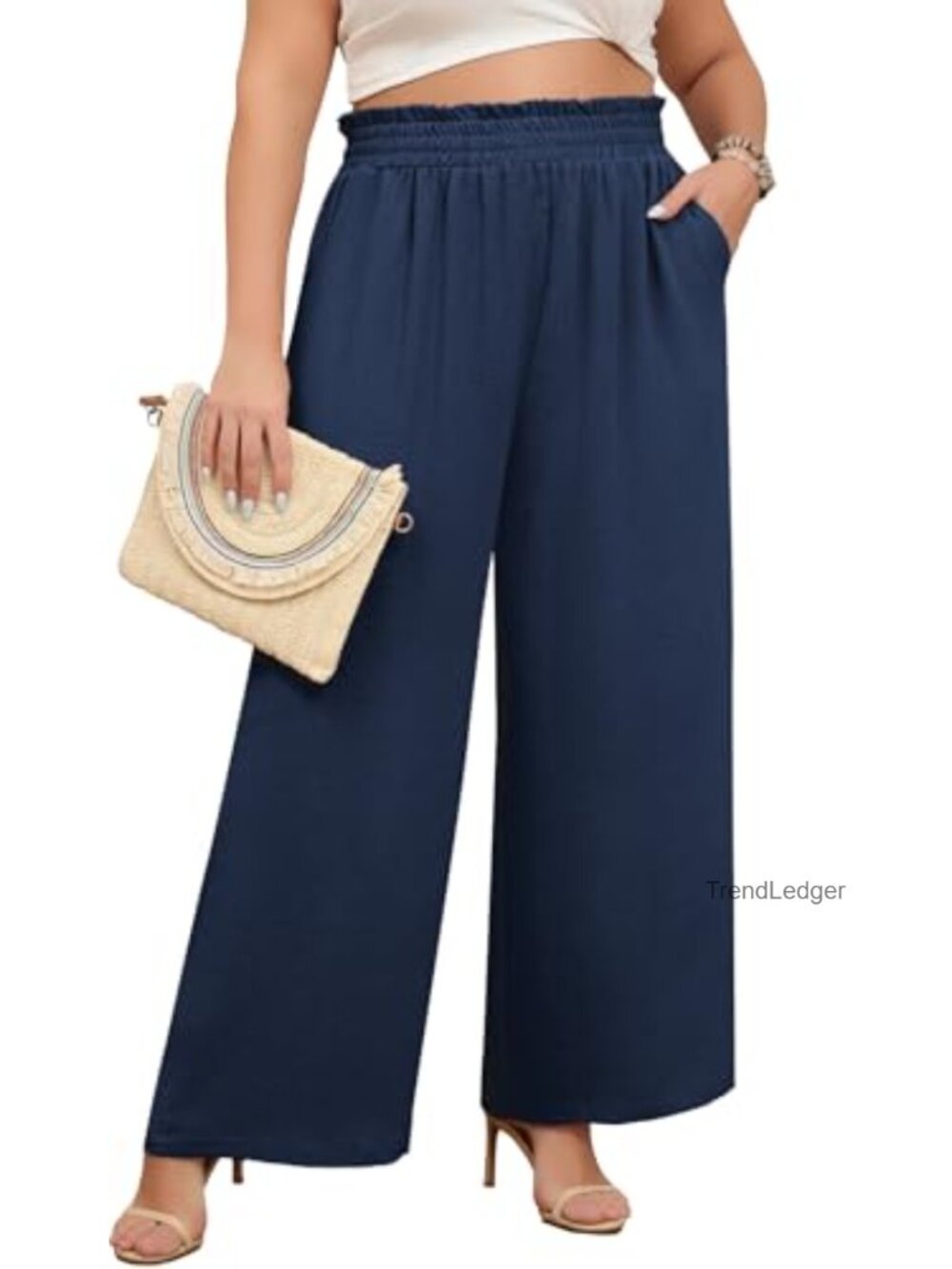 Wide Leg Palazzo Pants High Waist Drawstring Plus Size with Pockets